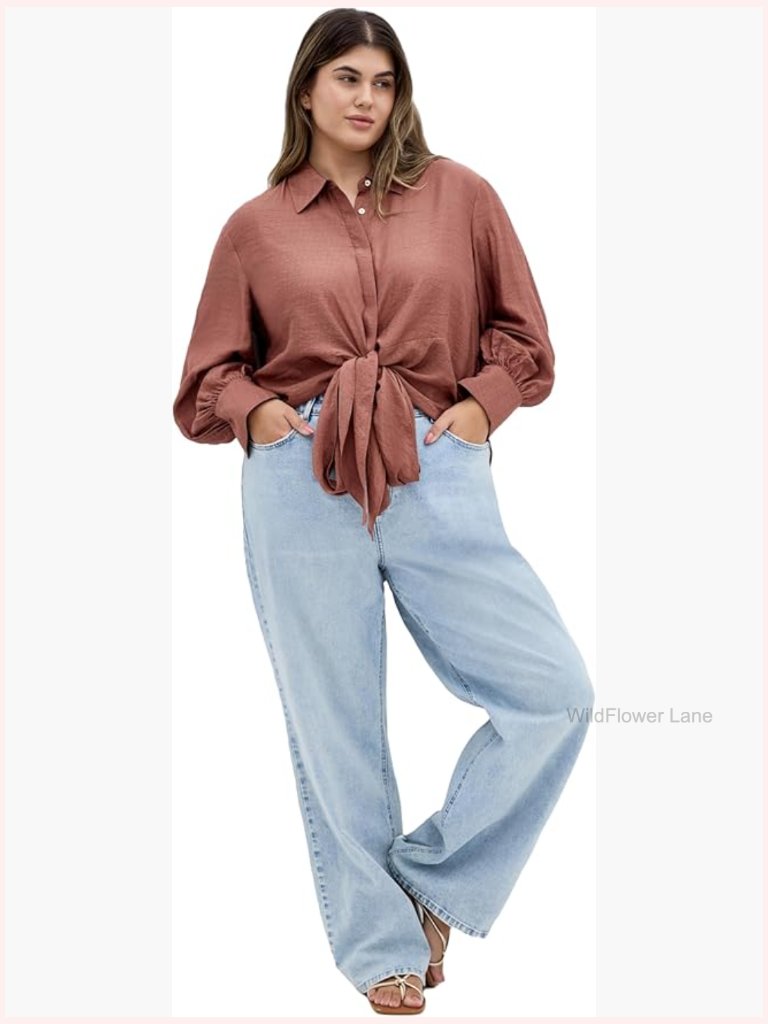 Button Down Shirt With Collared Neck And Hi-Lo Hem